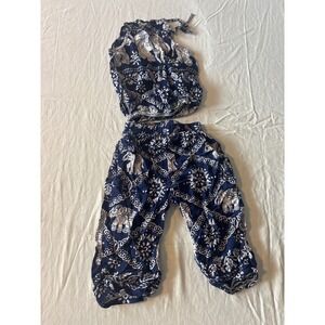Unbranded Elephant Print Set Kids Baby Navy Blue‎ Boho Halter Pants